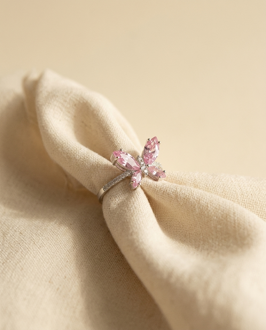 Anillo Mariposa Rosa Cubic