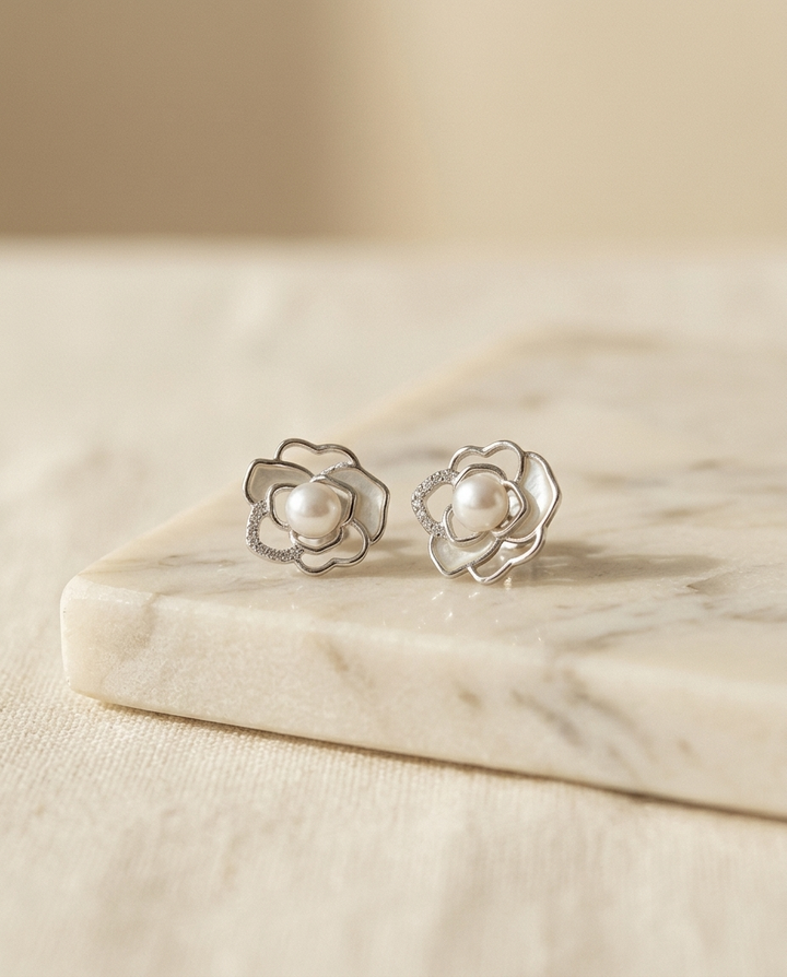 Aros Flor Perla